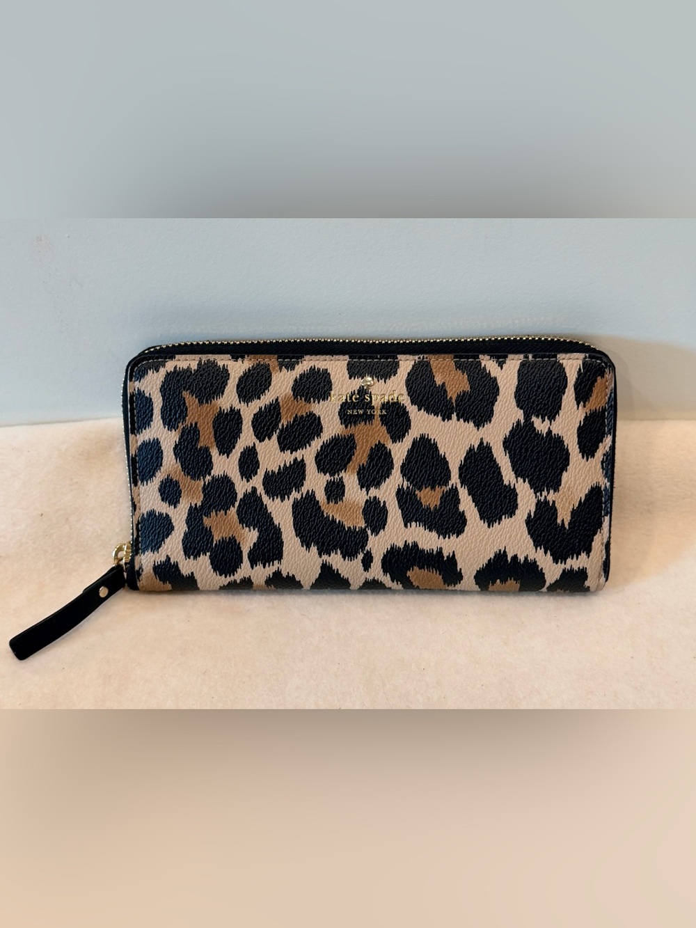 kate spade Leopard-Print Zip Wallet in Black, Brown & Tan